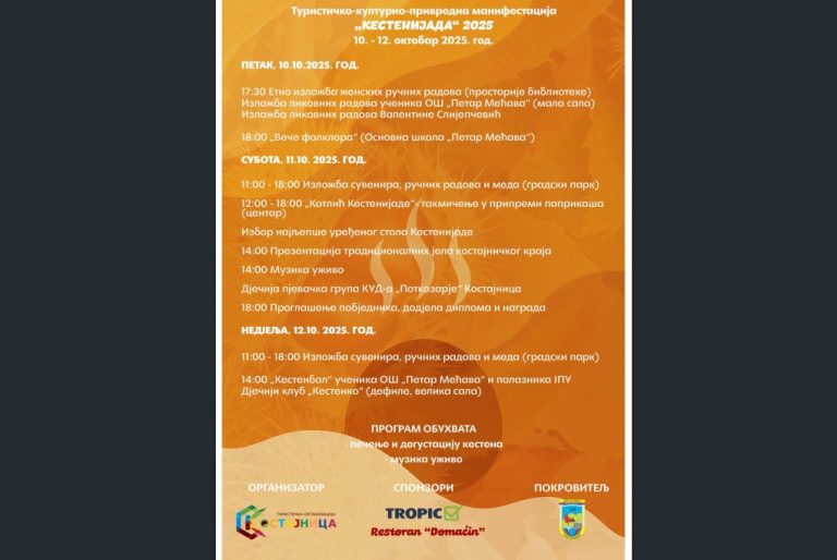Program manifestacije Kestenijada u Kostajnici